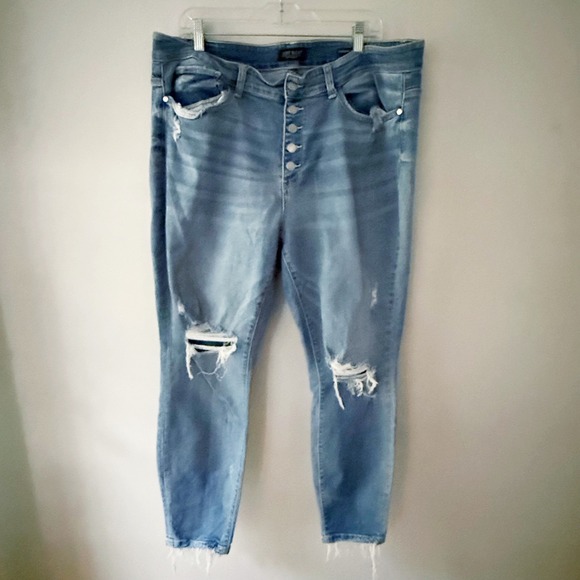 Judy Blue Denim - Judy Blue Boyfriend Jeans Women 20W Blue Distressed High Rise Button Fly Casual